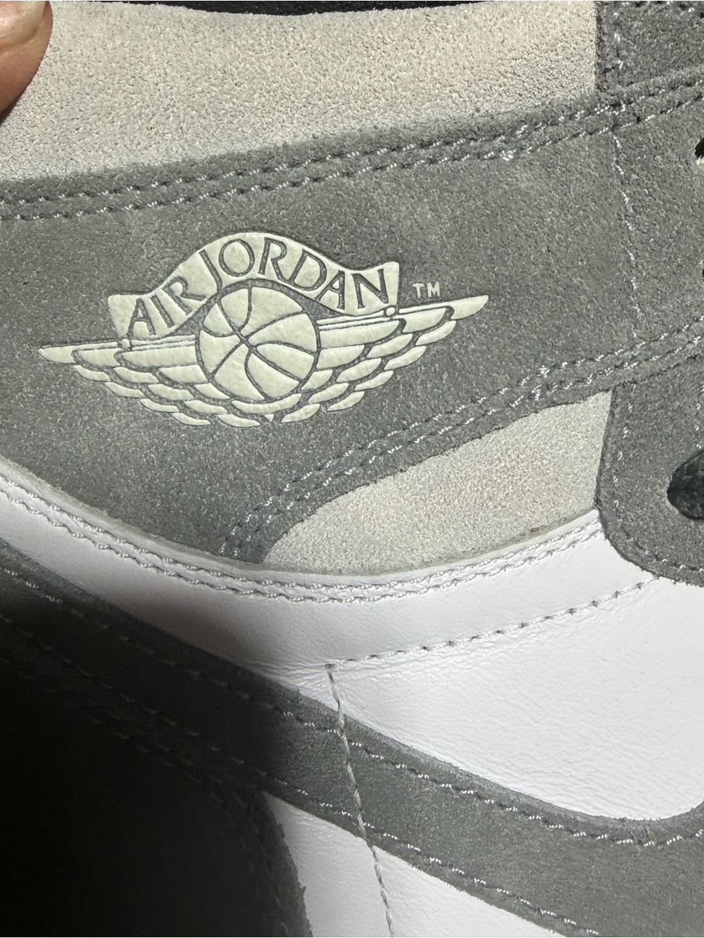 Jordan Gray and White Suede High-Top Sneaker